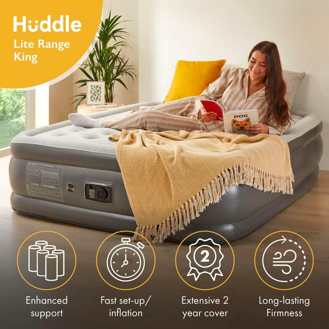 King Inflatable Air Bed with Built-In Pump Quick Inflate Raised Height for Guest