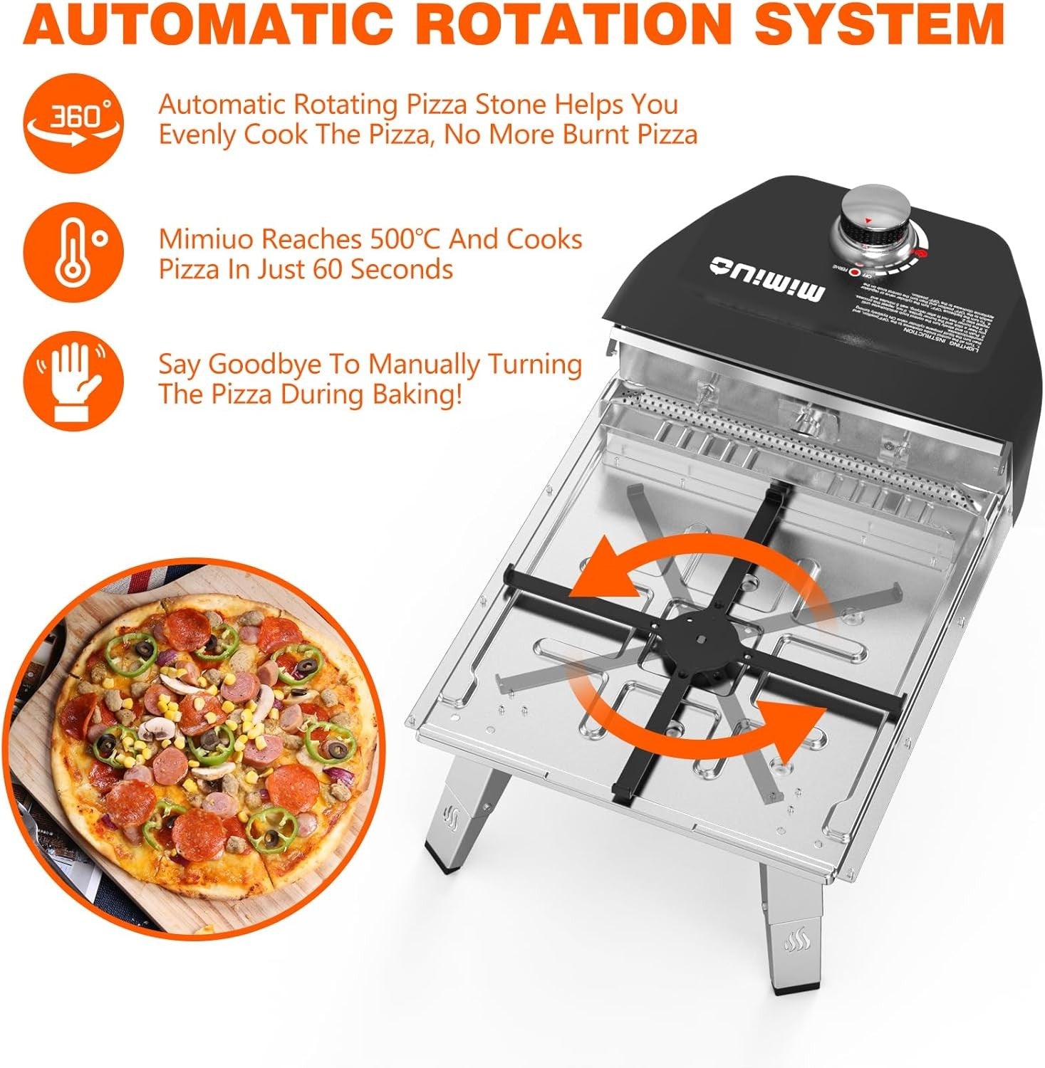 Outdoor Gas Pizza Oven | 13" Stone Rotating Grill w/ Peel, Cover & Regulator