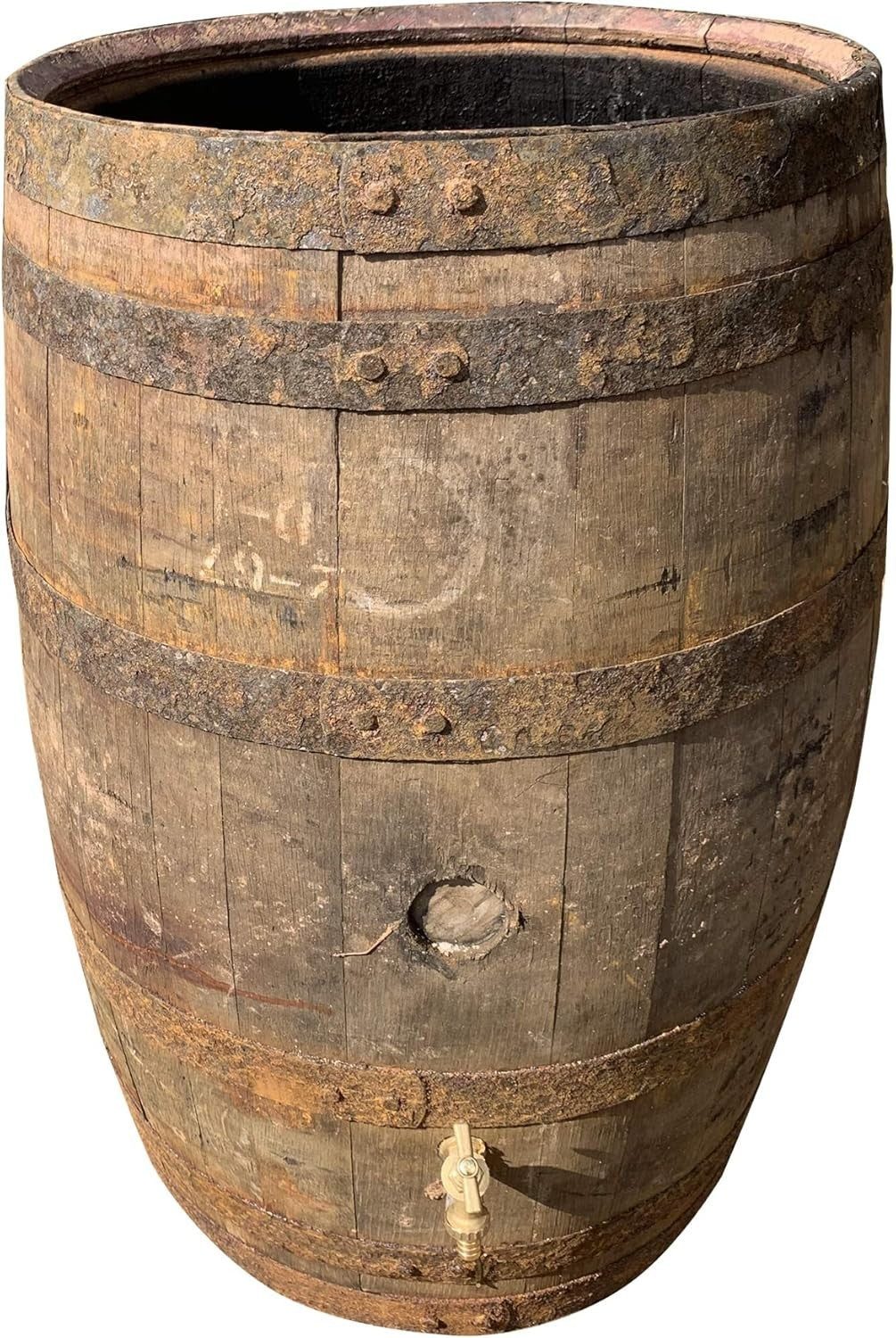 200L Rustic Oak Whisky Barrel Water Butt With Removable Top & Tap
