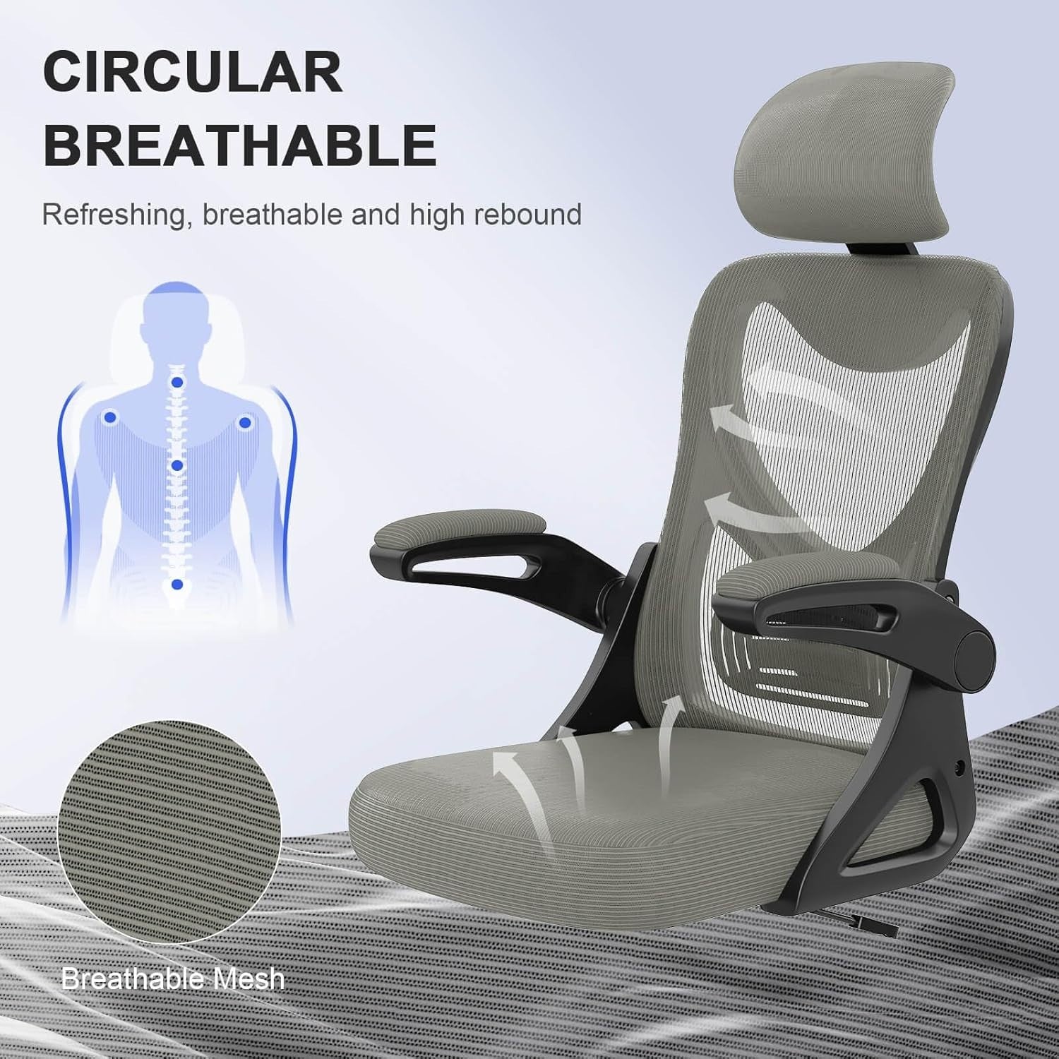 Ergonomic High Back Mesh Office Chair Adjustable Lumbar Headrest Flip-Up Arms