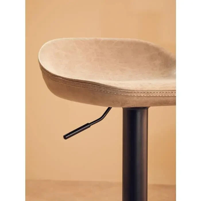 Set of 2 Grey Bar Stools Adjustable Swivel PU Leather Black Metal Base