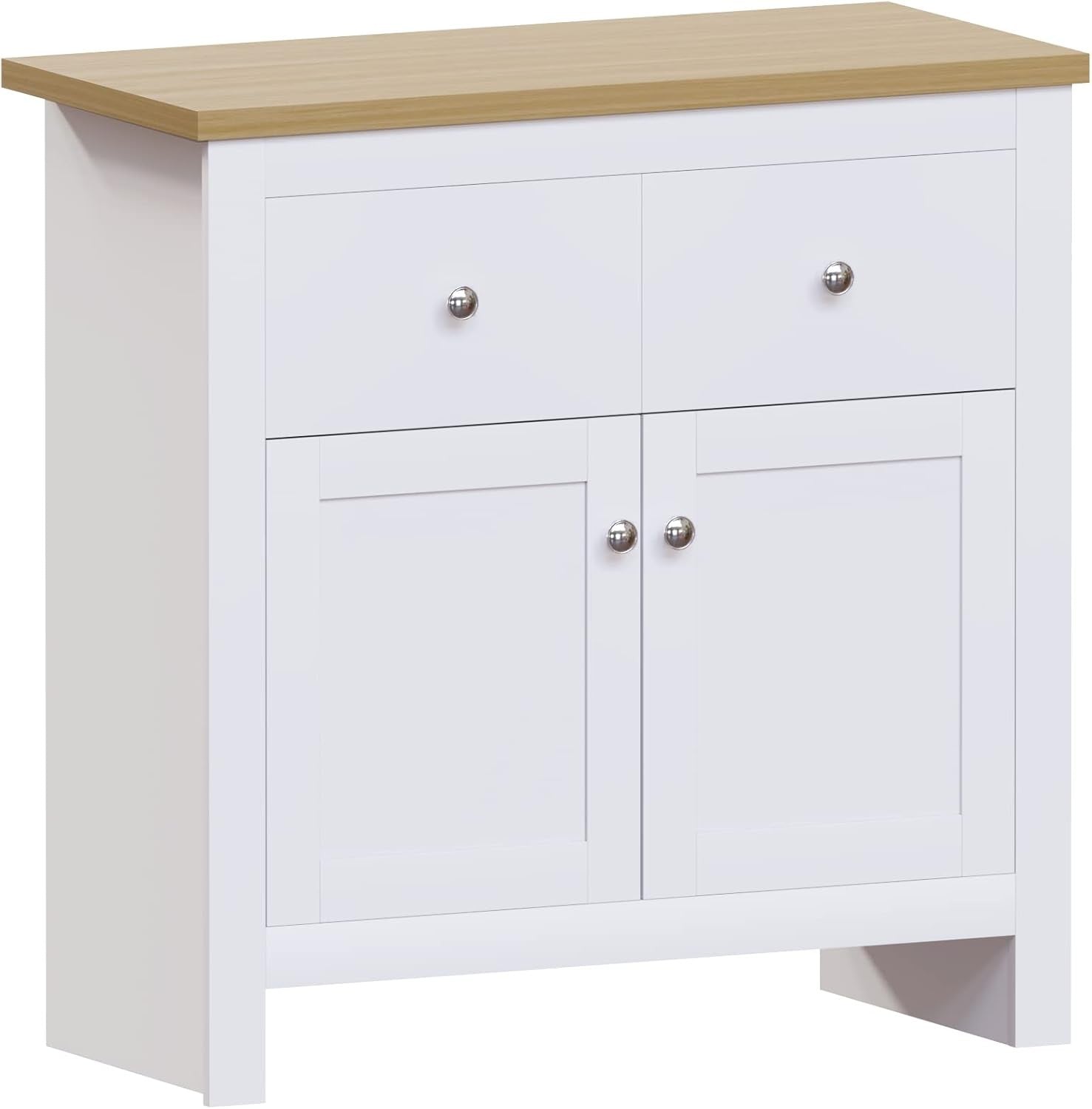 White & Oak Sideboard Cabinet 2 Door 2 Drawer Modern Storage Unit