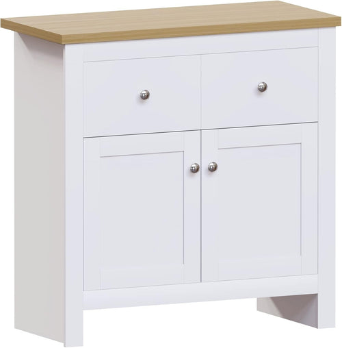 White & Oak Sideboard Cabinet 2 Door 2 Drawer Modern Storage Unit