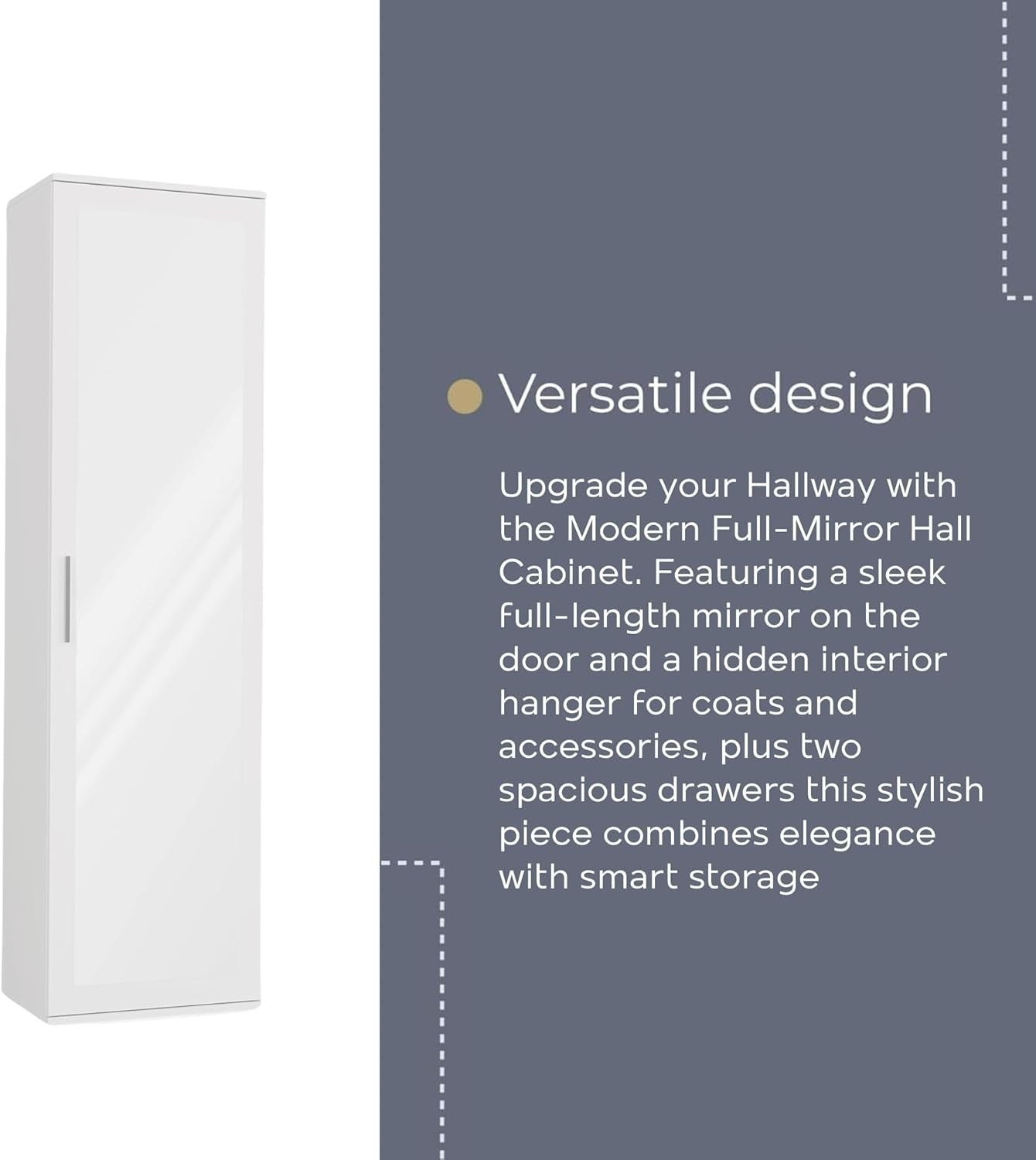 Slim White Entryway Wardrobe with Mirror, Hooks & Storage | 180cm