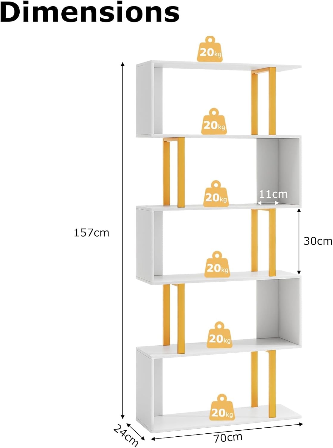 5-Tier S-Shaped Geometric Bookcase Modern Display Shelf for Living Room Office