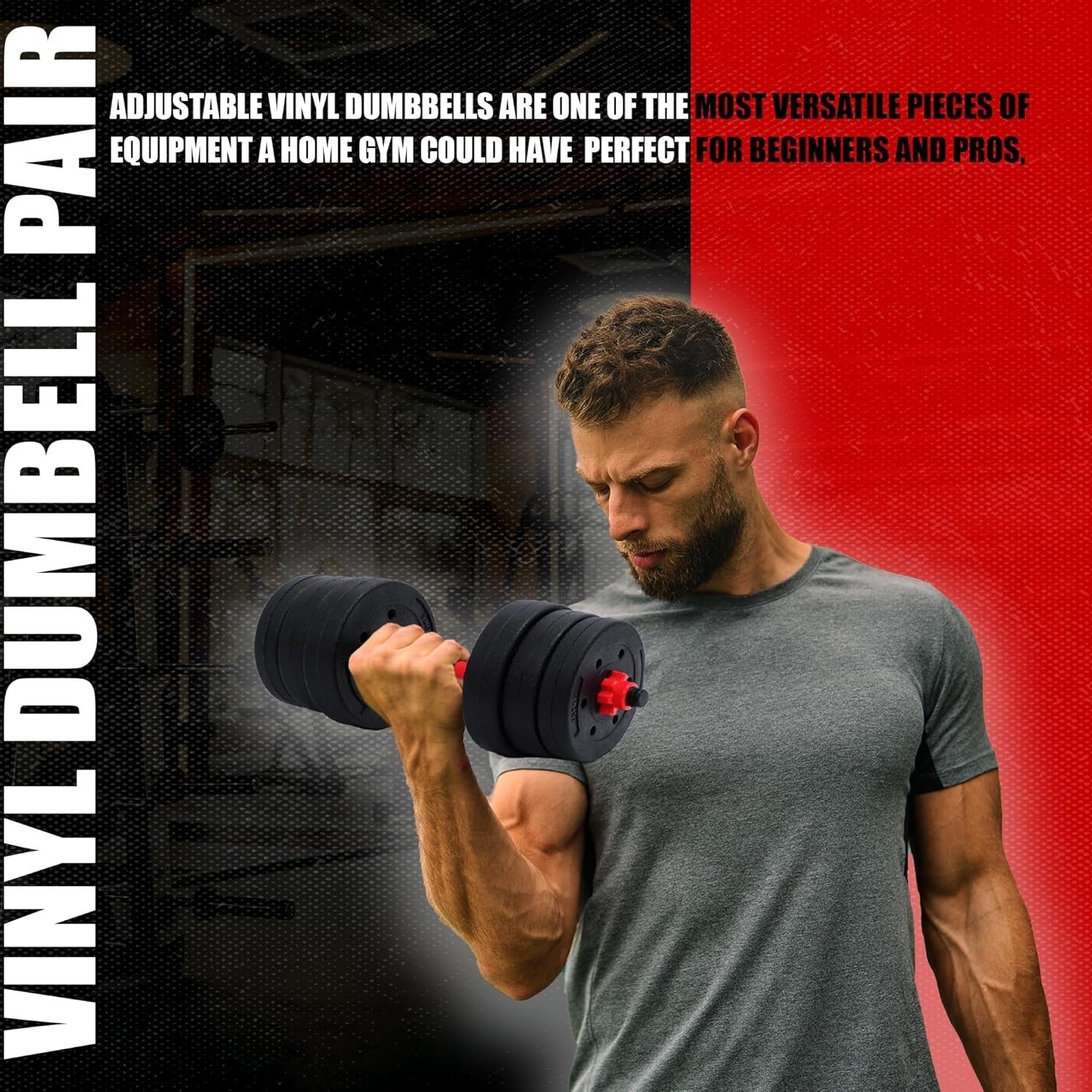 Adjustable Dumbbell Barbell Set 10–30kg Vinyl Weights Home Gym Training