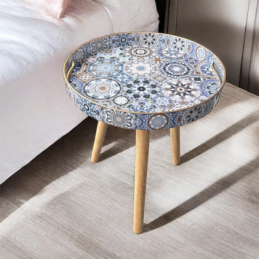 Round Indoor Side Table with Detachable Legs – 50x38x38cm Bohemian