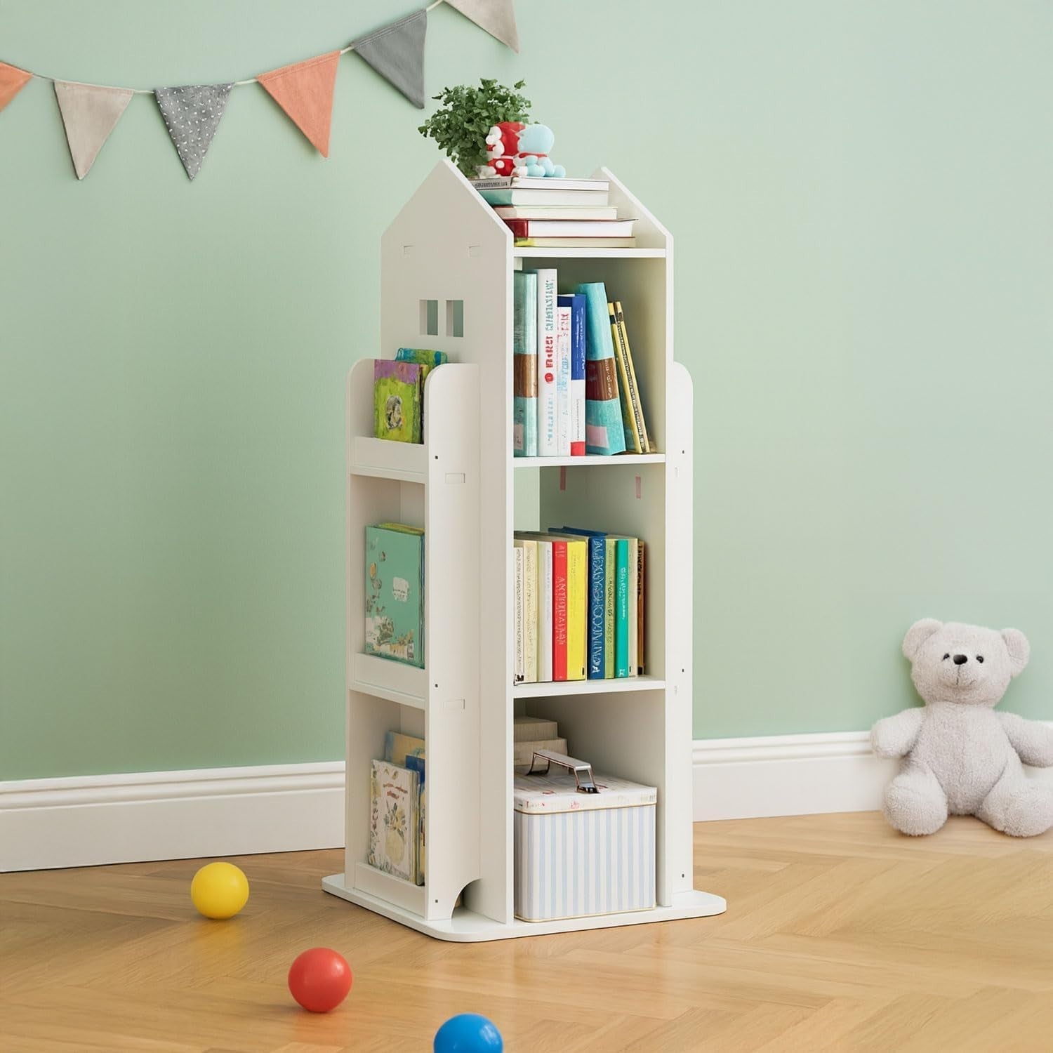 360° Rotating Kids Bookshelf 10-Shelf Freestanding Space-Saving Bookcase