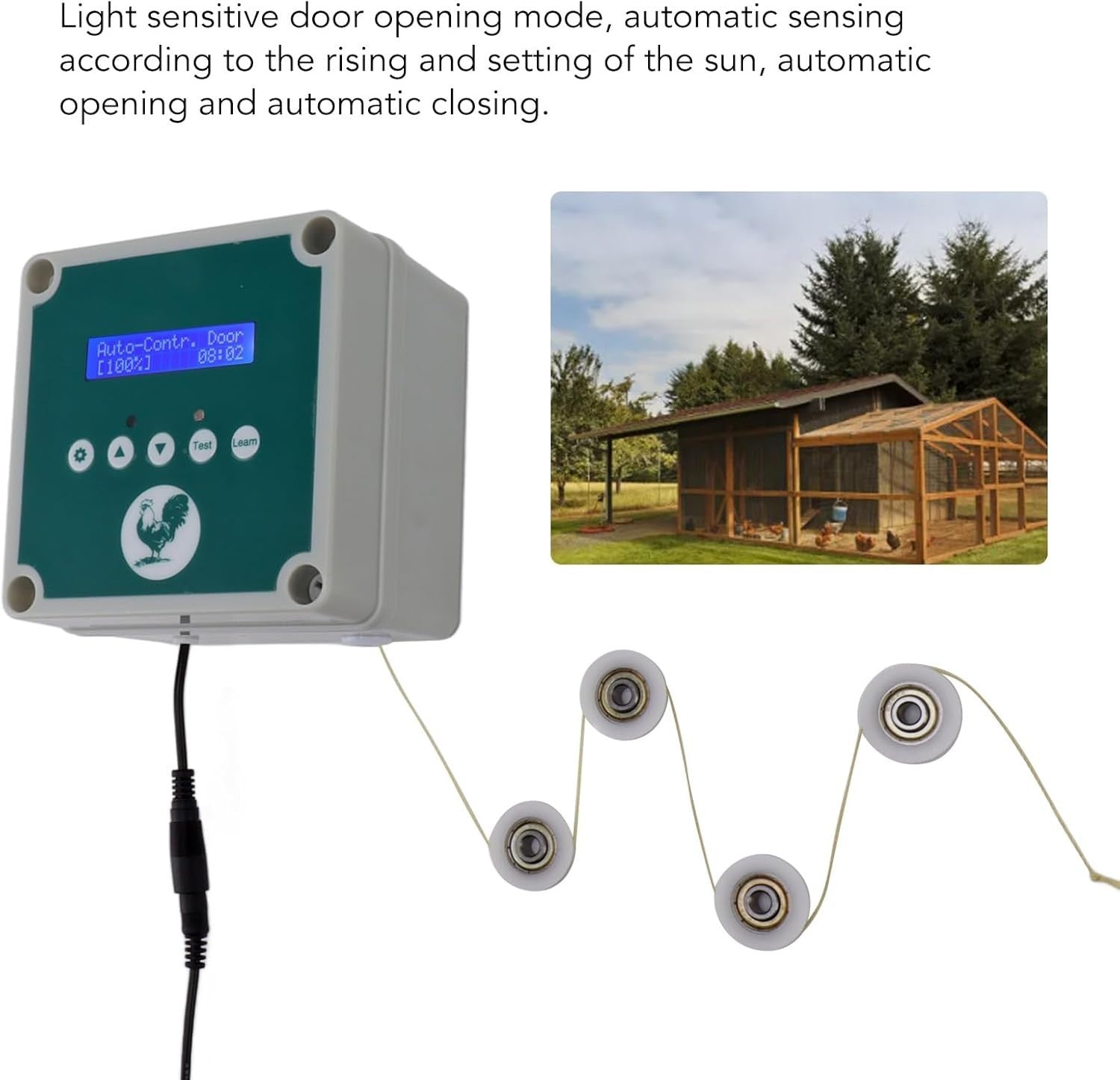 Automatic Chicken Coop Door Opener Light Sensor Timer Remote LED