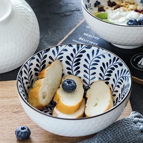 Japanese Ceramic Cereal Bowls Set of 6 – Microwave & Dishwasher Safe, 24oz