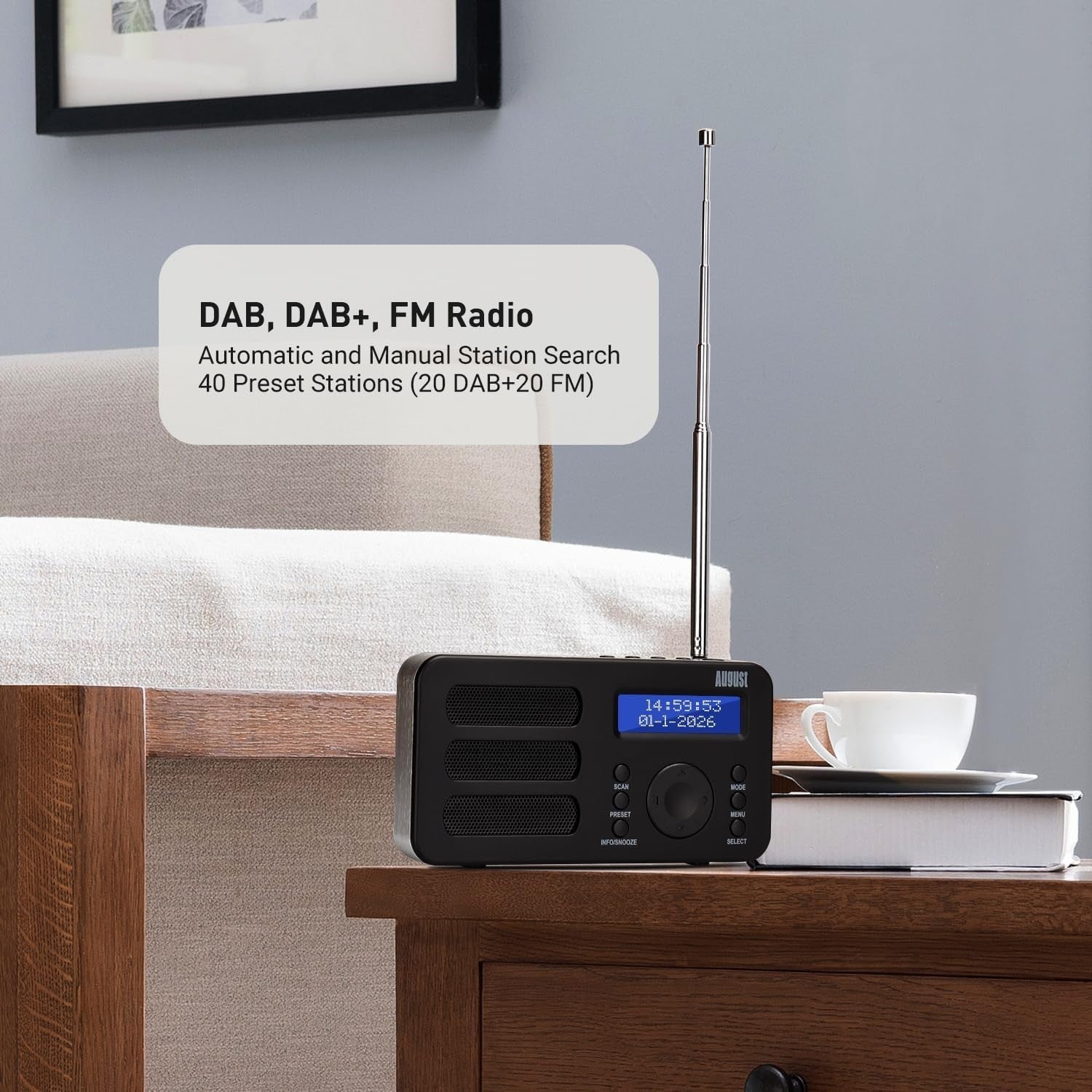 Portable DAB/DAB+/FM Digital Radio with Alarm, AUX & Rechargeable Battery