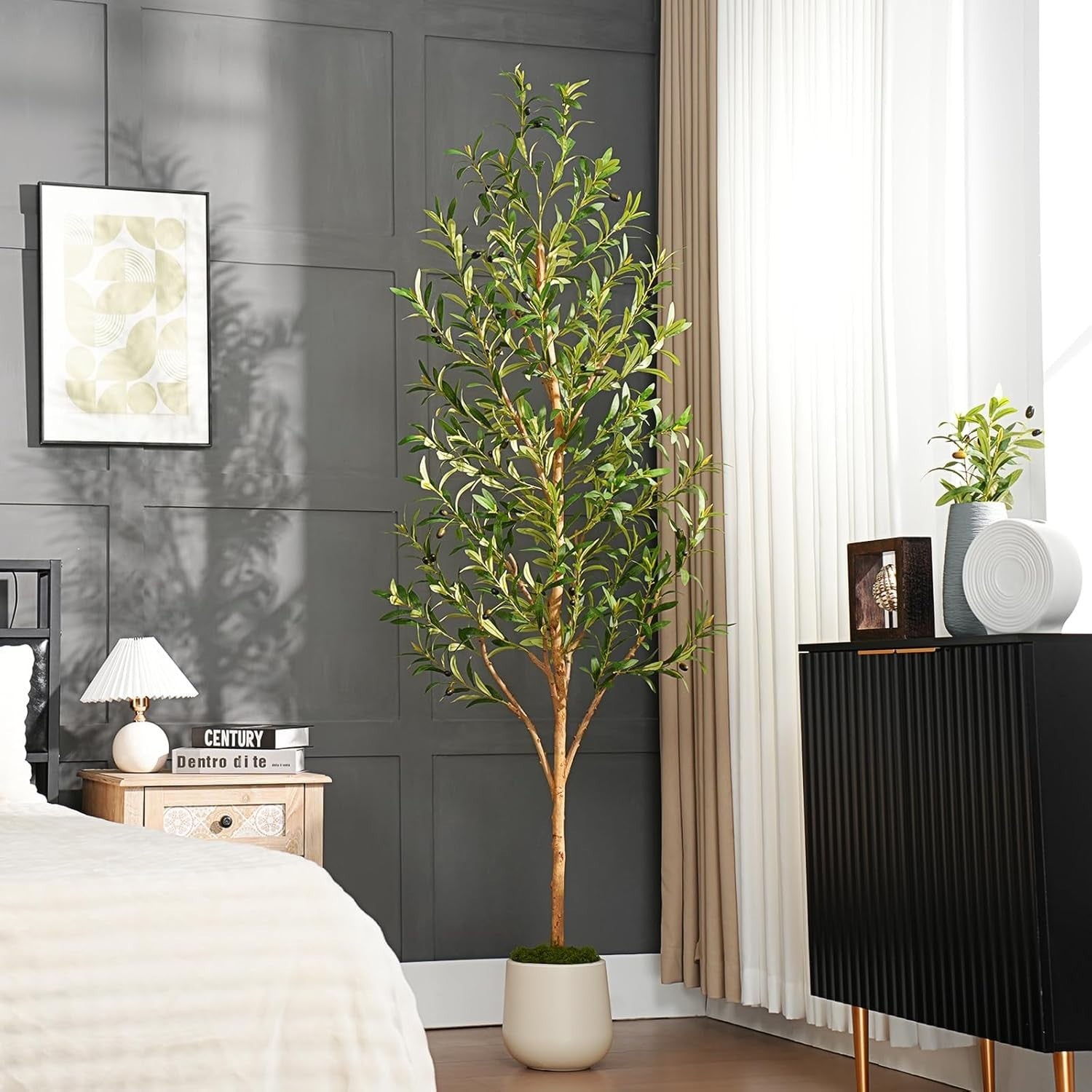 7-ft Artificial Olive Tree 210cm Potted Faux Olive Plant with Fruits Home Decor