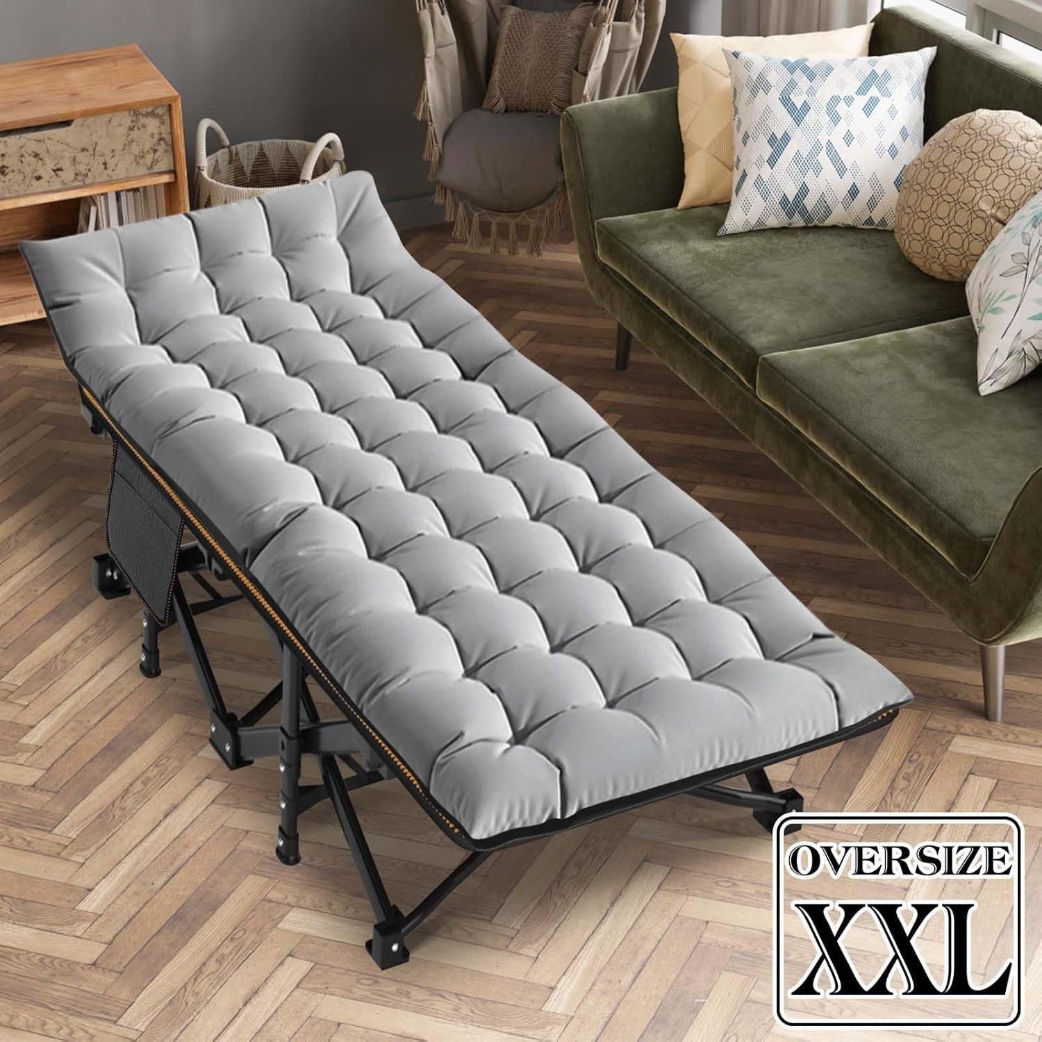 Heavy Duty Folding Camp Bed with Mattress, Extra Wide, Portable, 400KG Load