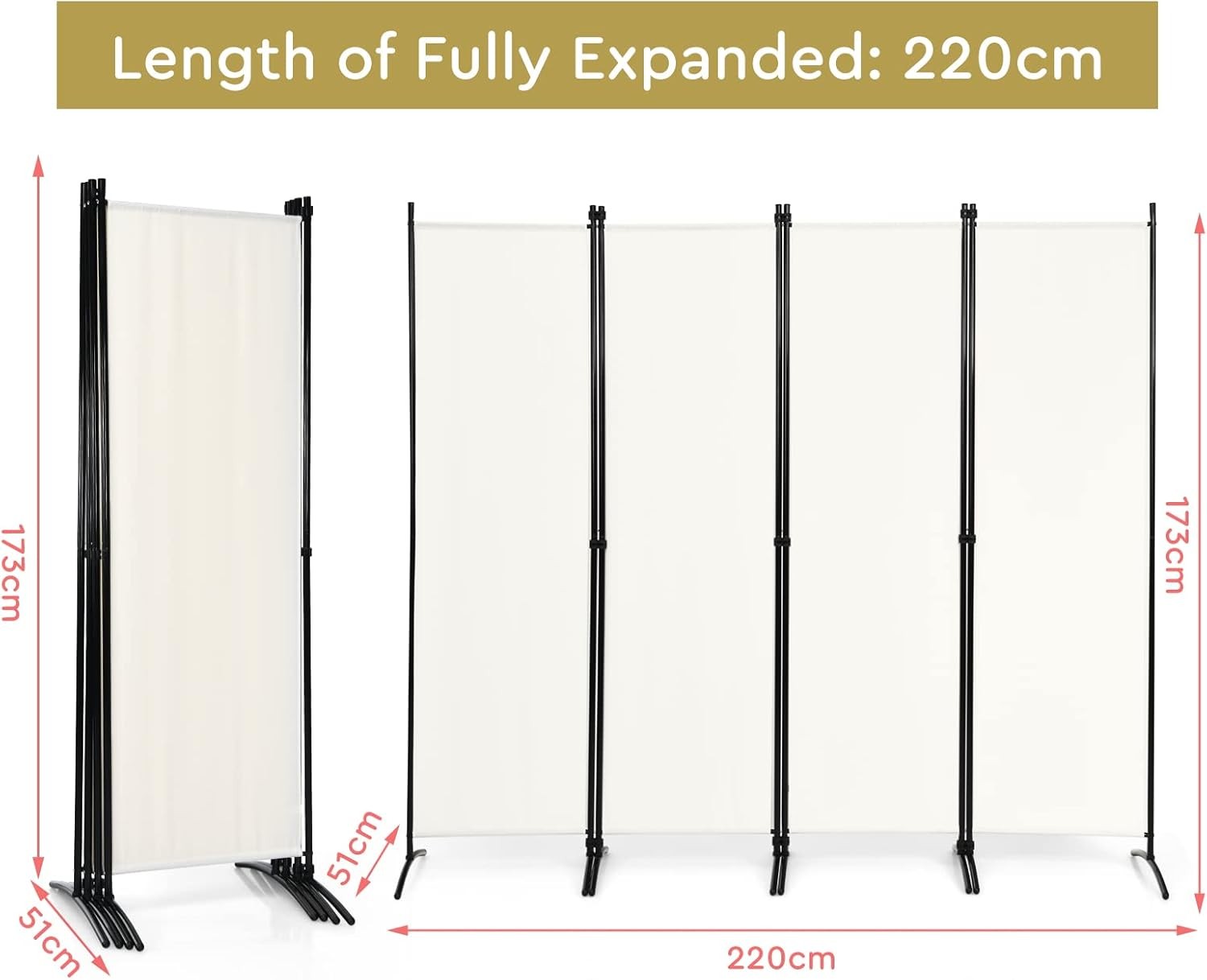 4 Panel Folding Room Divider Privacy Screen Freestanding Partition Wall Cream