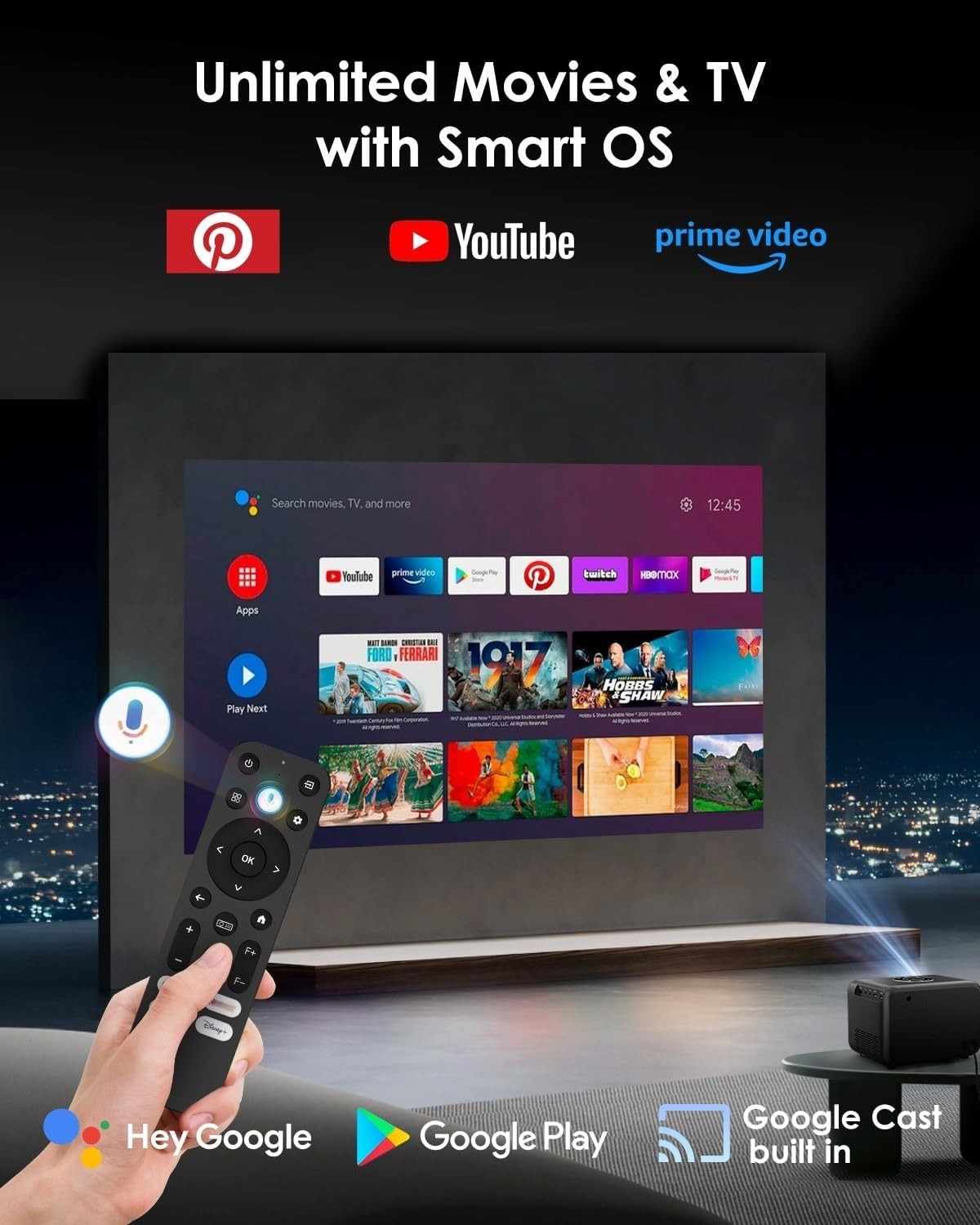4K Smart Projector Google TV WiFi 6 Bluetooth NFC Dolby HDR