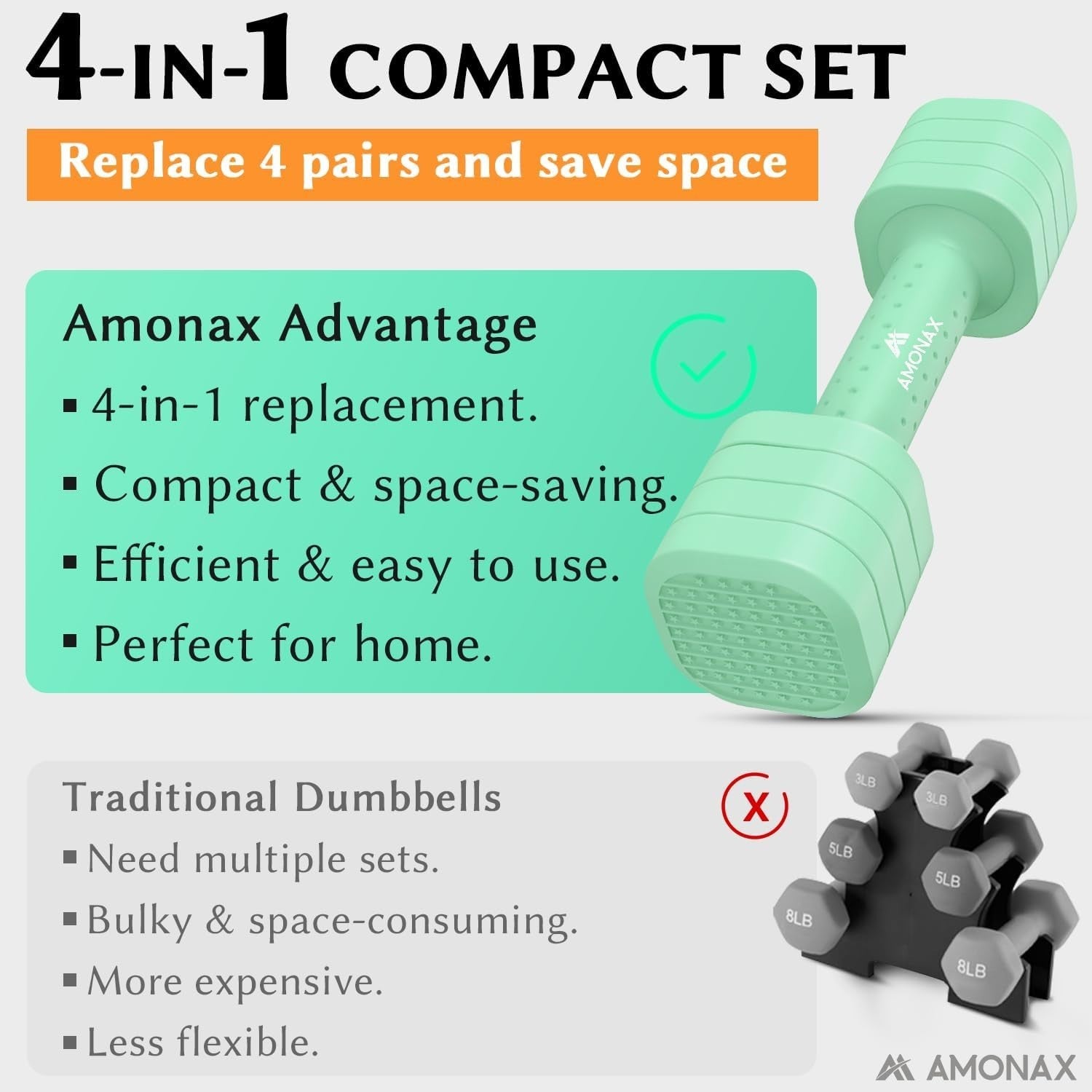 Green Adjustable Dumbbell Pair 2–5lb 4-Level Quick Lock Non-Slip Home Gym