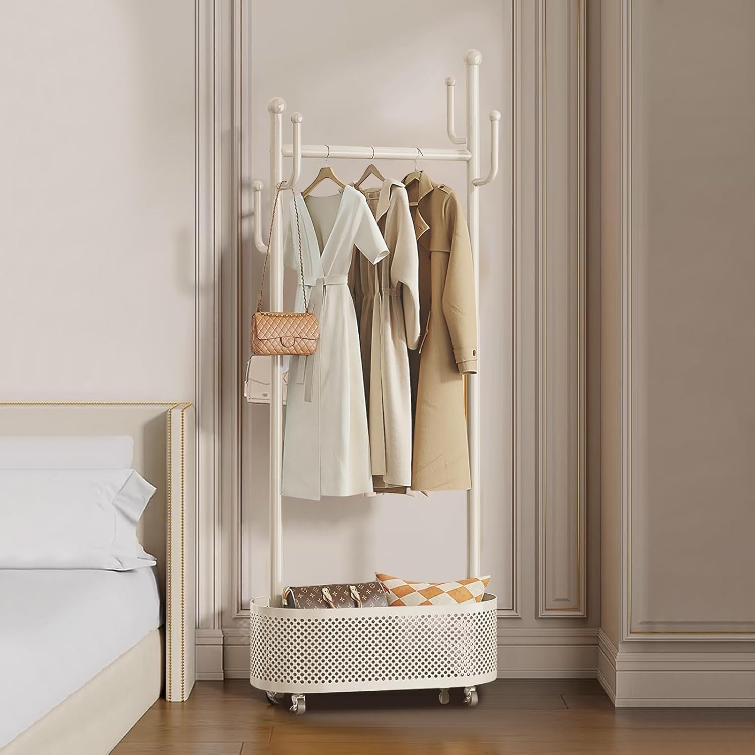 360° Rotating Coat Rack | Freestanding Hall Stand with Basket & Hooks