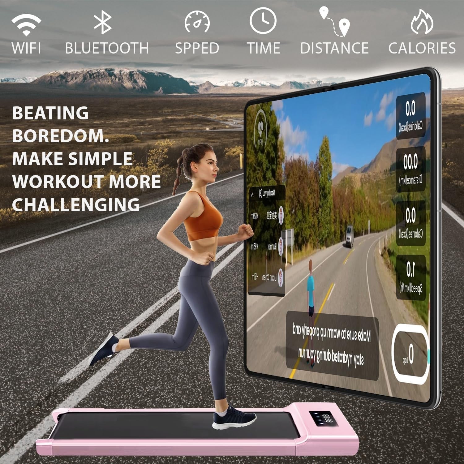 Under Desk Treadmill 1-12km/h Quiet Walking Running Pad w/ Bluetooth & Remote