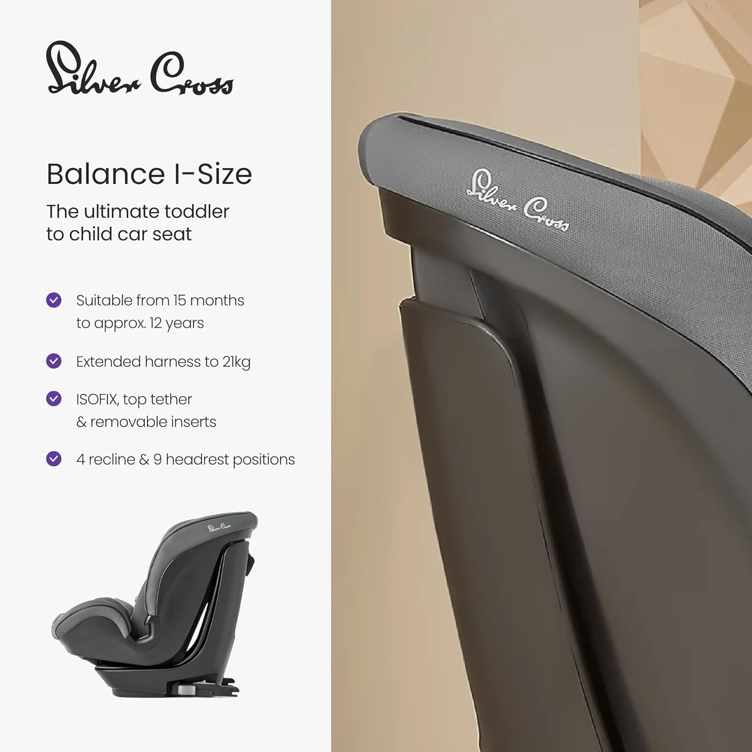 i-Size Toddler Car Seat ISOFIX 15 Months–12 Years 5-Point Harness Safety