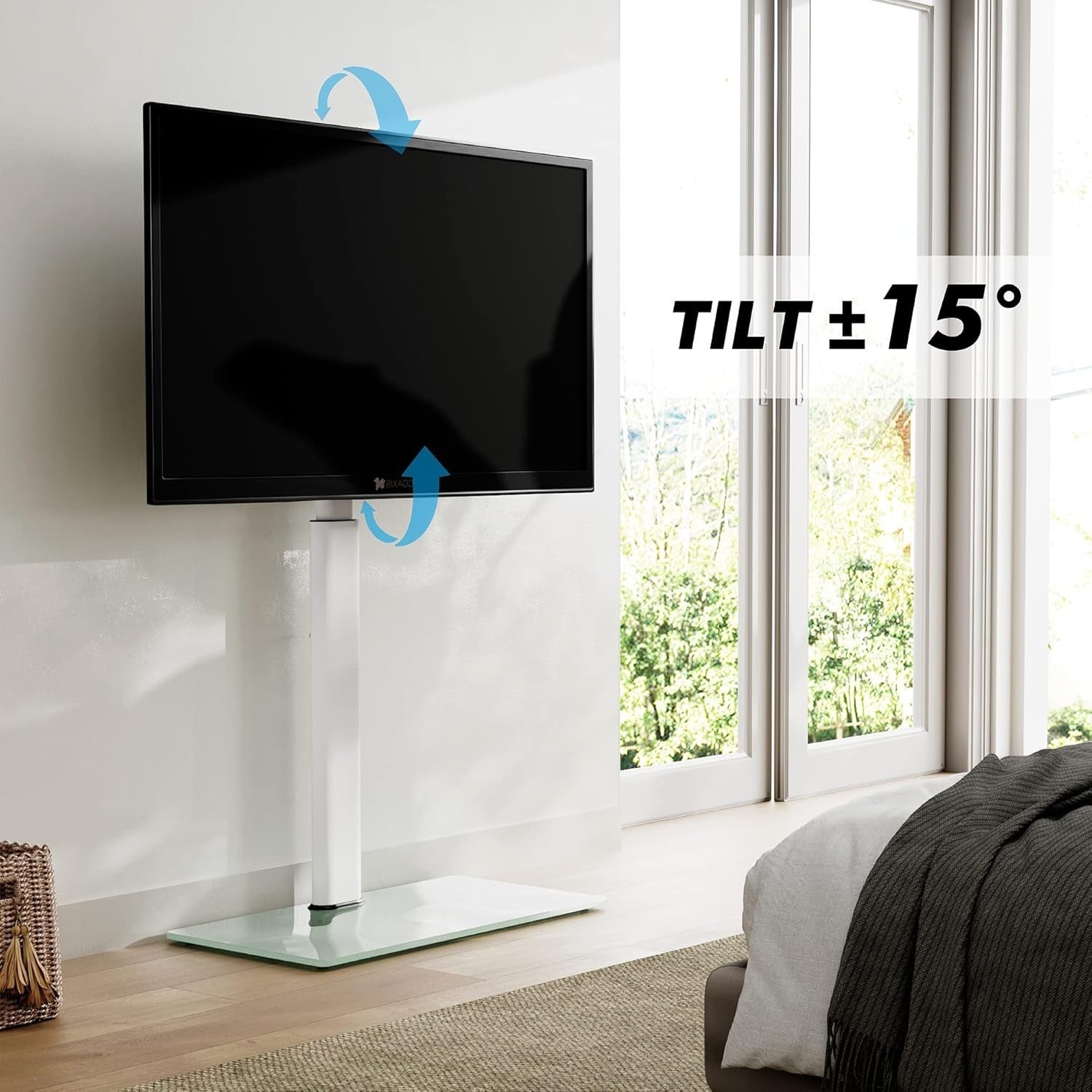 Height Adjustable TV Floor Stand 19-42" Tilt Swivel Glass Base VESA