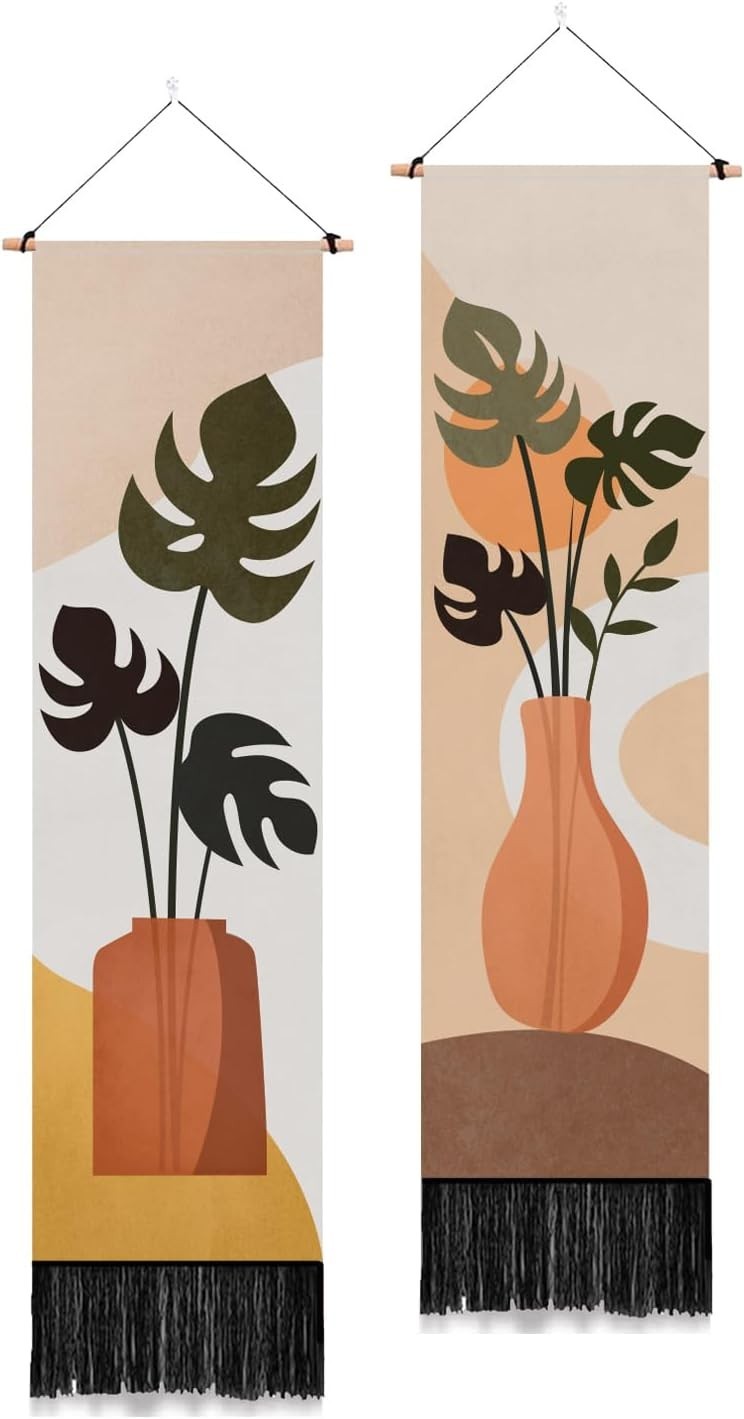 2-Pack Boho Leaves Tapestry 52"x13" Vertical Wall Decor