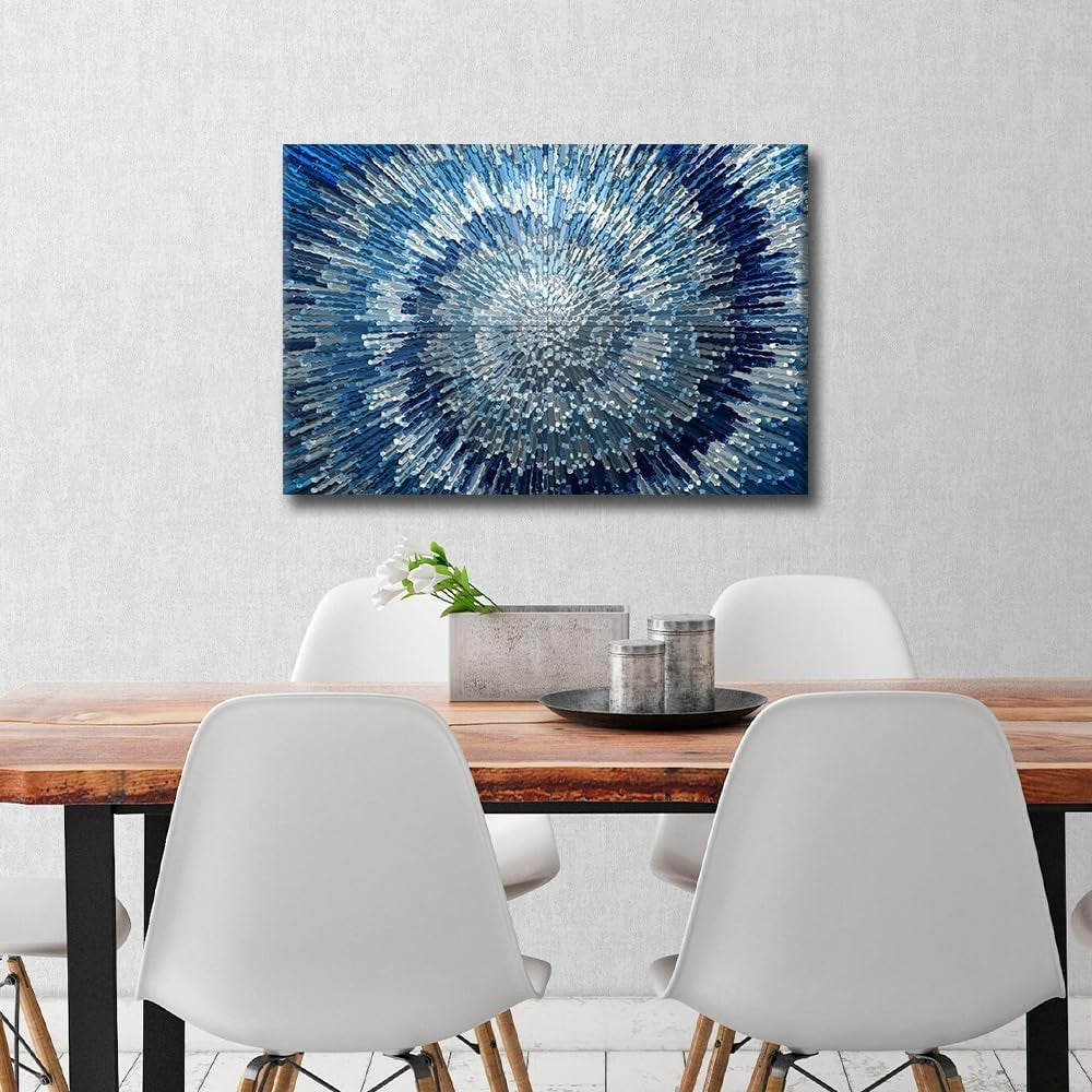 Modern Blue Abstract Canvas Wall Art 60x90cm Framed