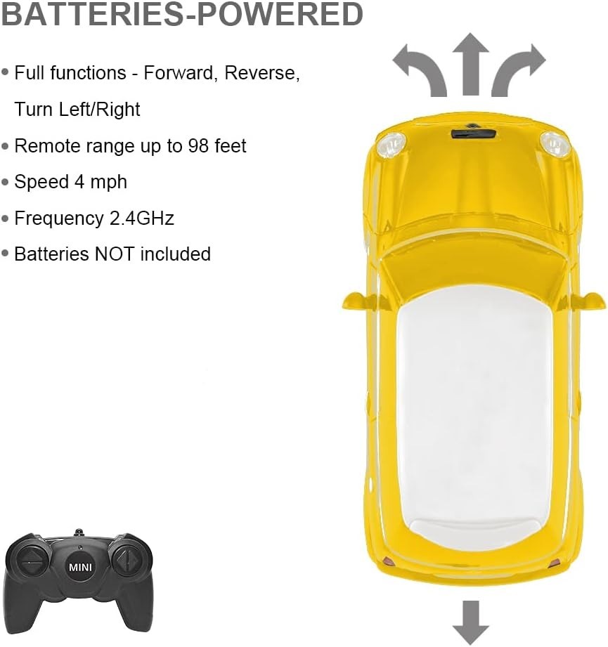 Mini Cooper S 1:24 RC Car – Yellow Remote Control Toy Car for Kids & Adults