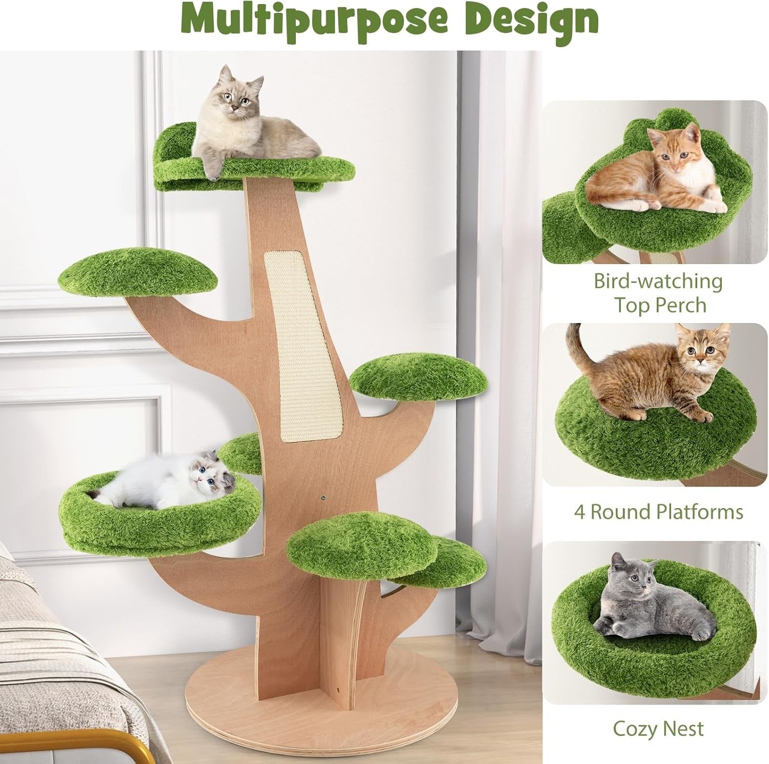 Multi Level Cat Tree Wooden Climbing Tower with Perches Scratching Board