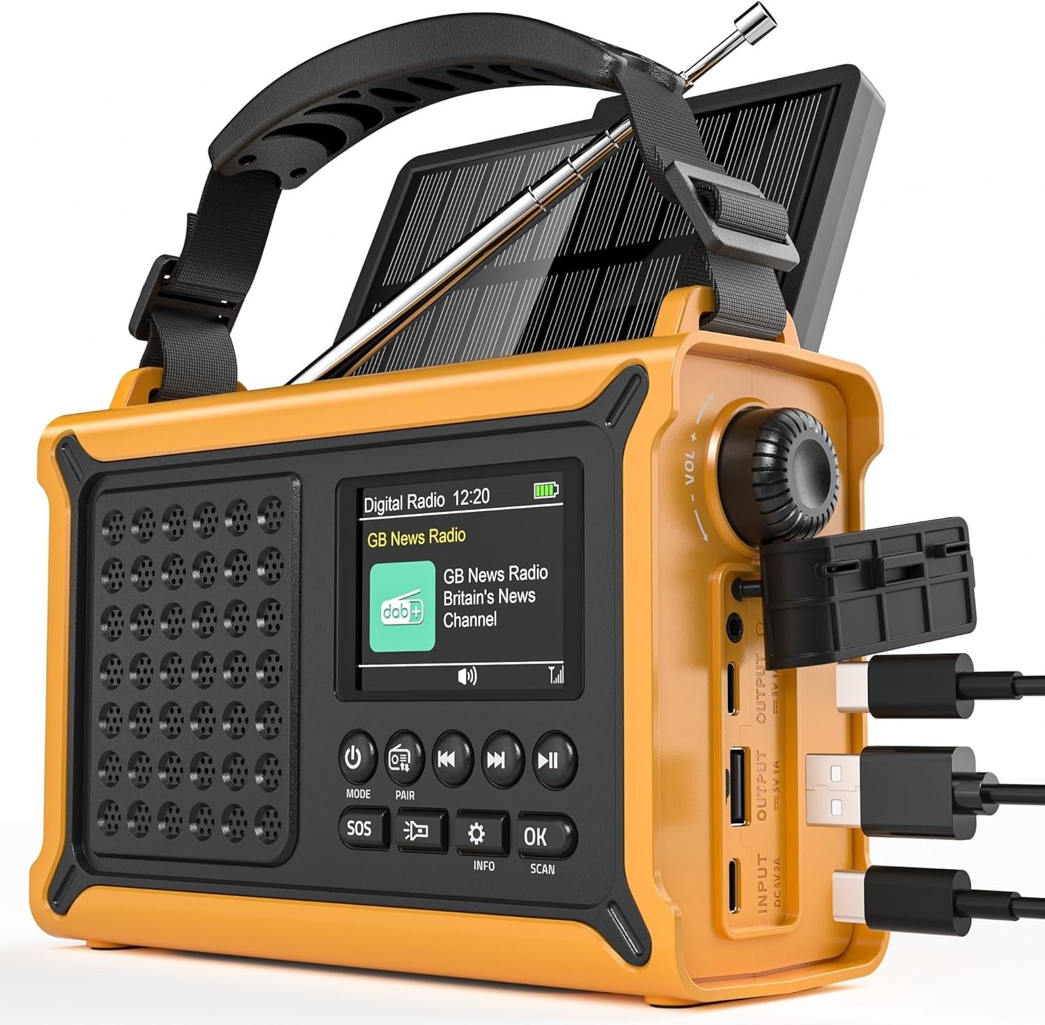 DAB+ Solar Wind Up Radio 12000mAh Bluetooth SOS Torch 80 Presets