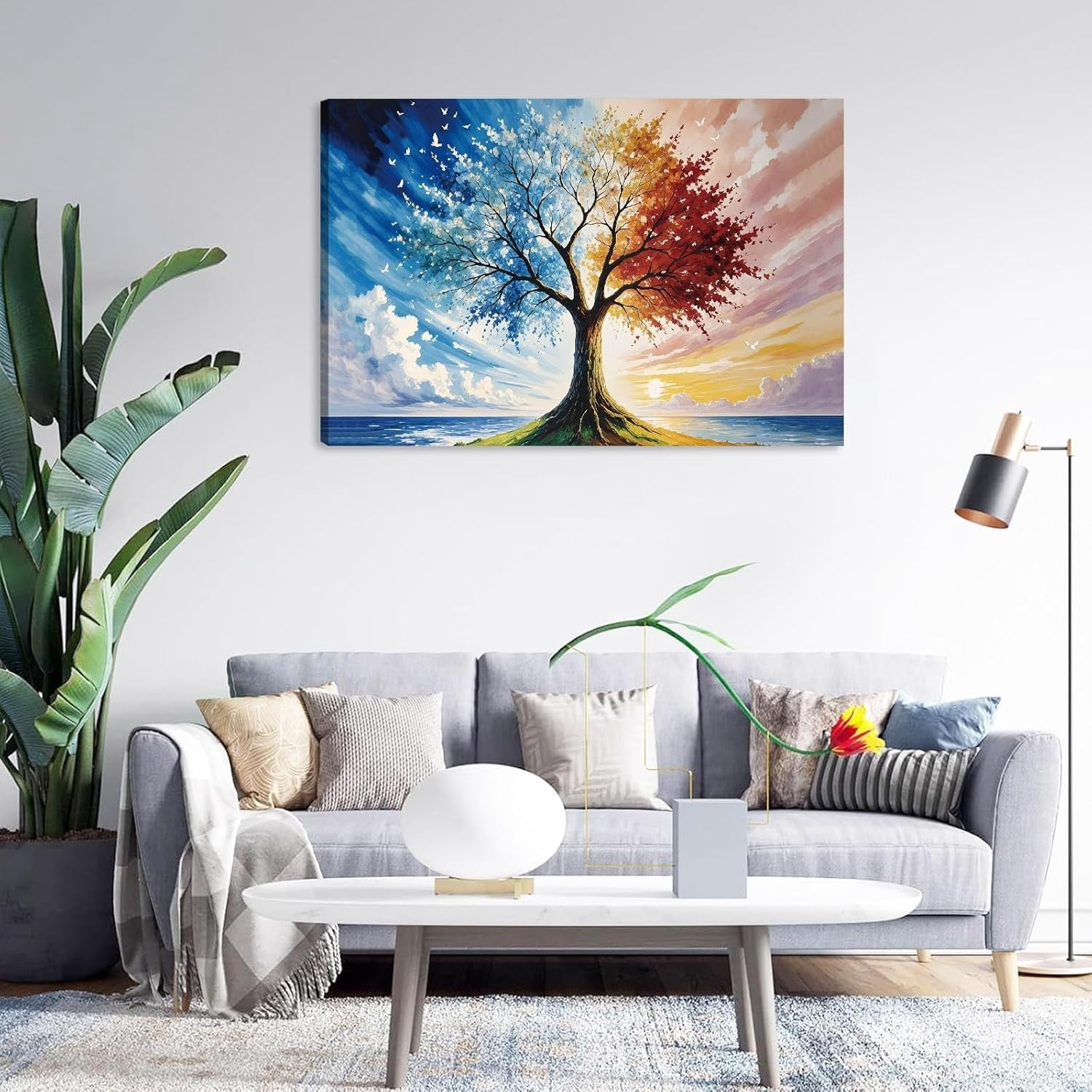 CHDITB Abstract Tree of Live Wall Art,Blue Yellow Tree Canvas Prints Poster,Natu