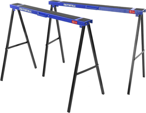 Folding Steel Trestles Pair 400kg Capacity Saw Horse Slip Resistant Portable