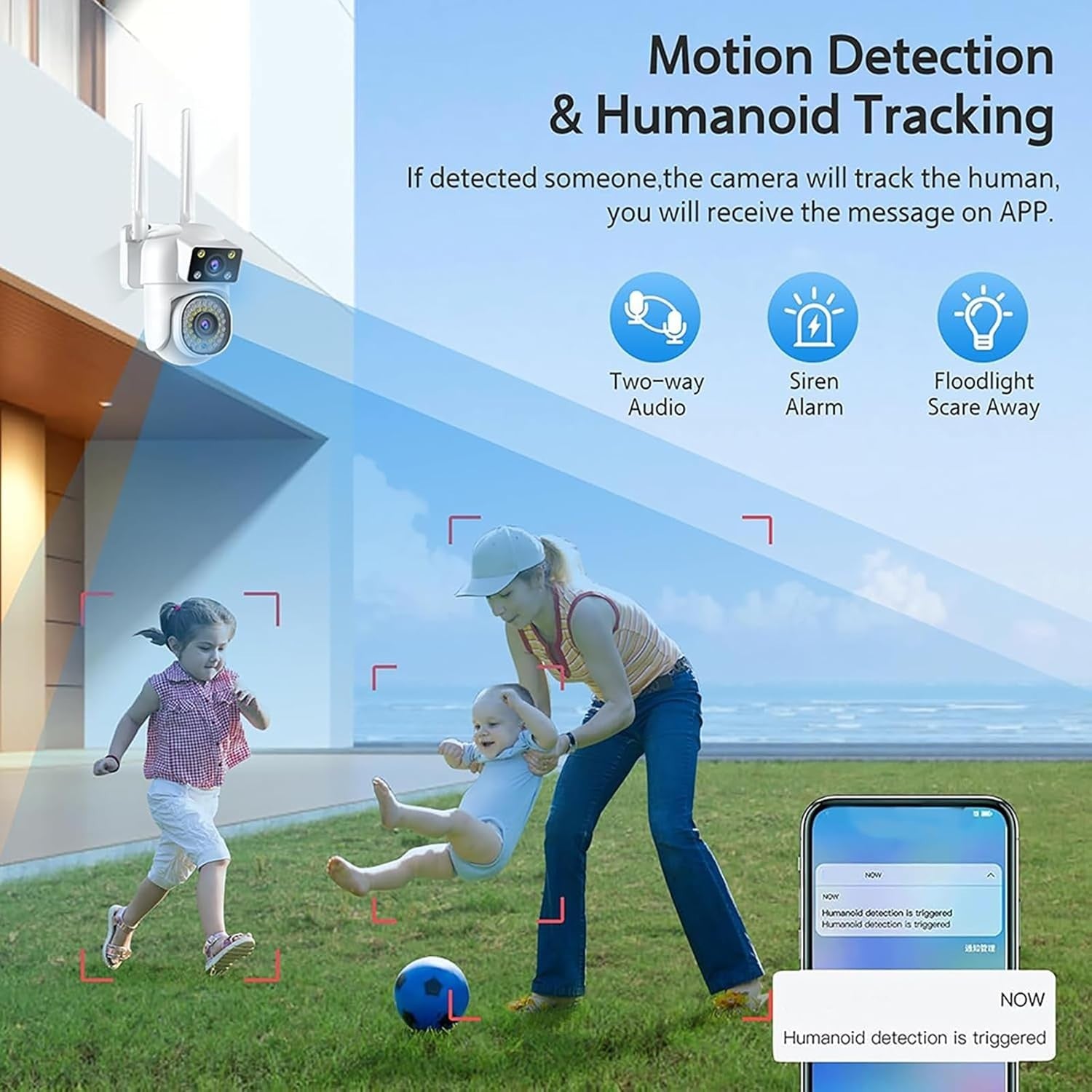 2K Dual Lens PTZ Security Camera Outdoor 360° WiFi Color Night Vision