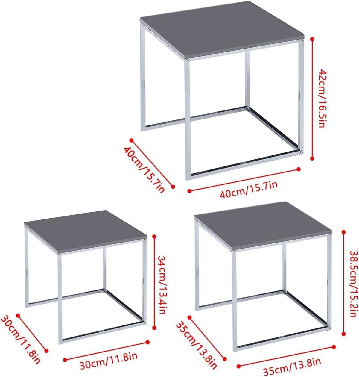 3 Grey Nesting Tables Set Modern Nightstands End Side Coffee Living Room
