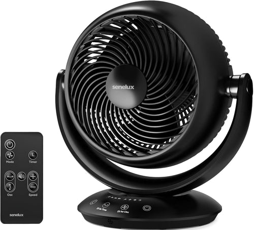 8-Inch Black Air Circulator Fan – 3-Speed Remote Controlled Silent Desk Fan