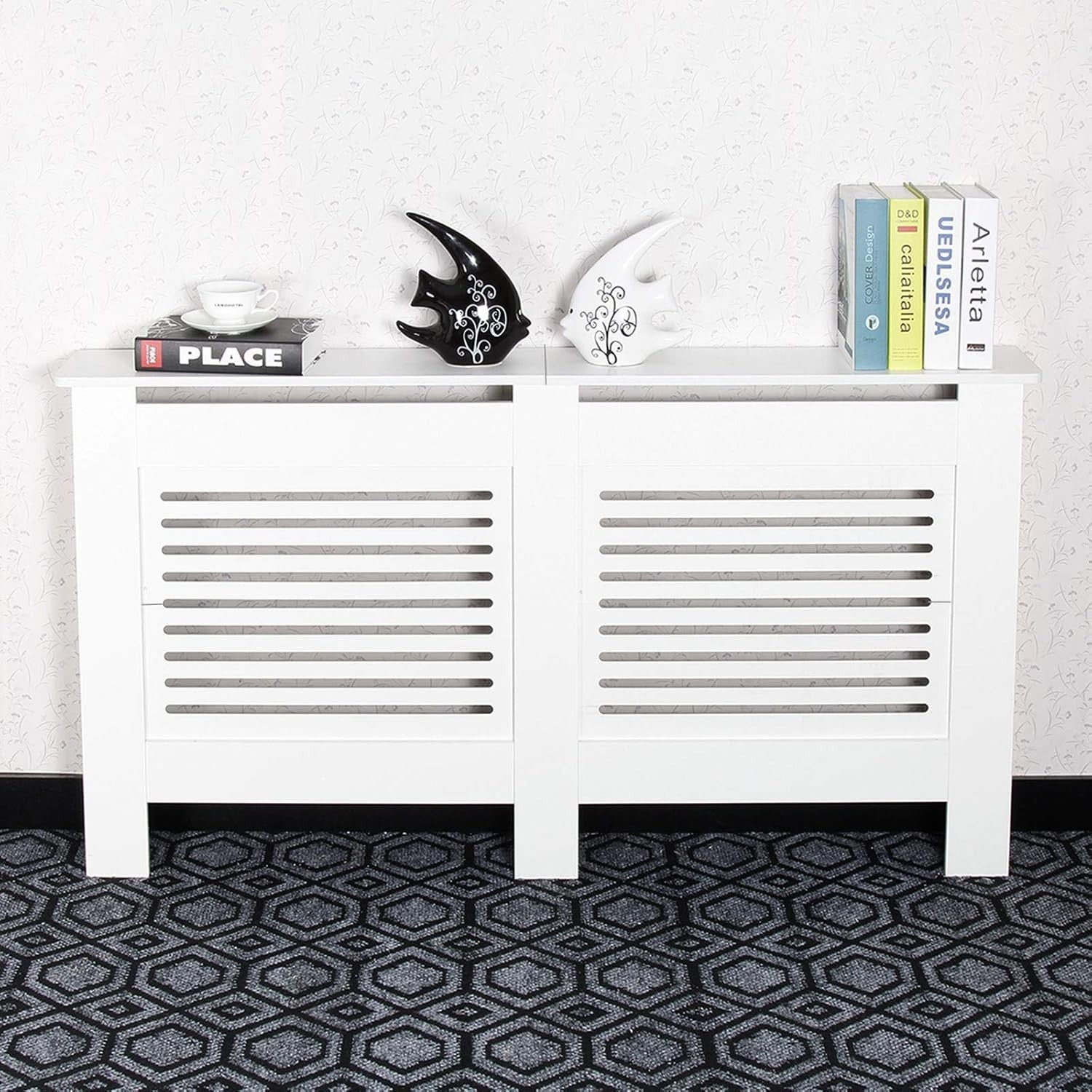 Large White Radiator Cover | Modern Horizontal MDF Cabinet