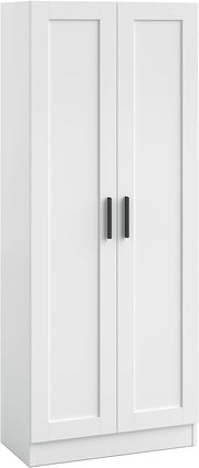 Tall Freestanding Storage Cabinet Cupboard White 2 Door Adjustable Shelves