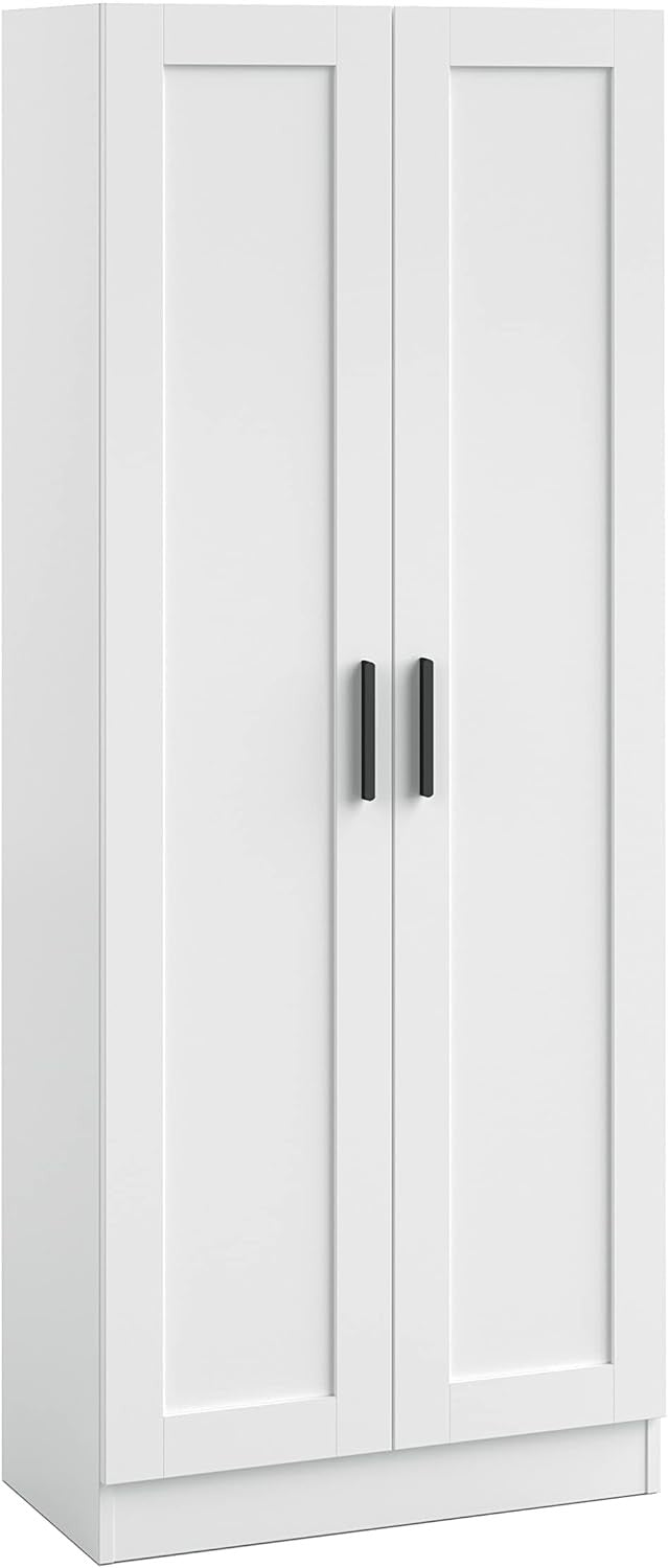 Tall Freestanding Storage Cabinet Cupboard White 2 Door Adjustable Shelves