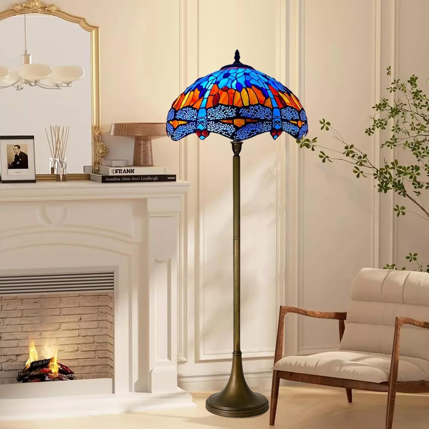 Tiffany Style Floor Lamp Handcrafted Stained Glass 16in Antique Hall Light