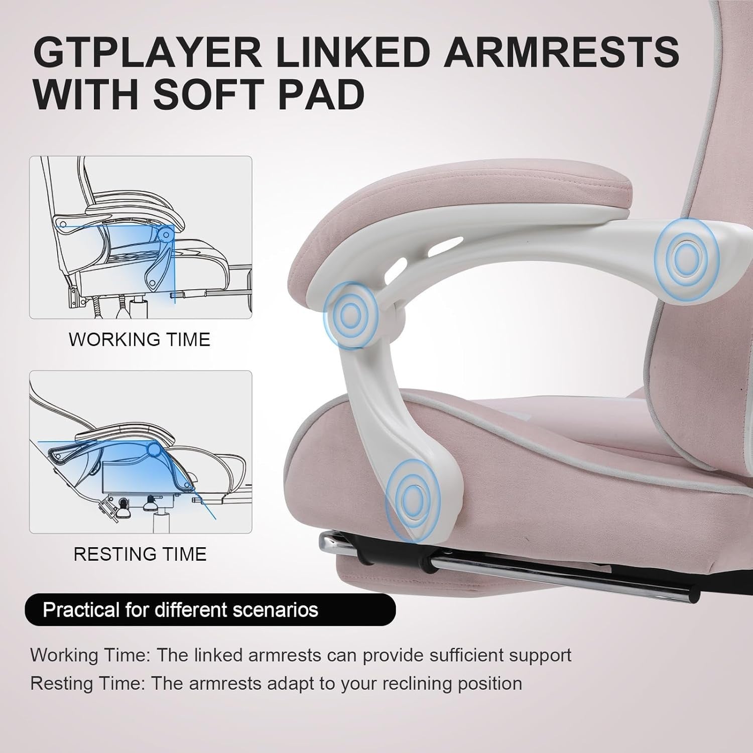 Gaming Chair Ergonomic Fabric Swivel Recliner Massage Lumbar Footrest Pink