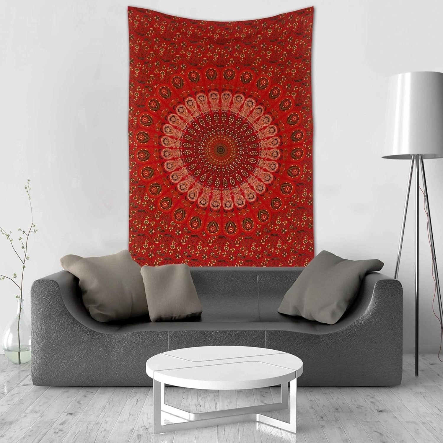 Red Mandala Tapestry 140x210cm Boho Wall Hanging Cotton Decor