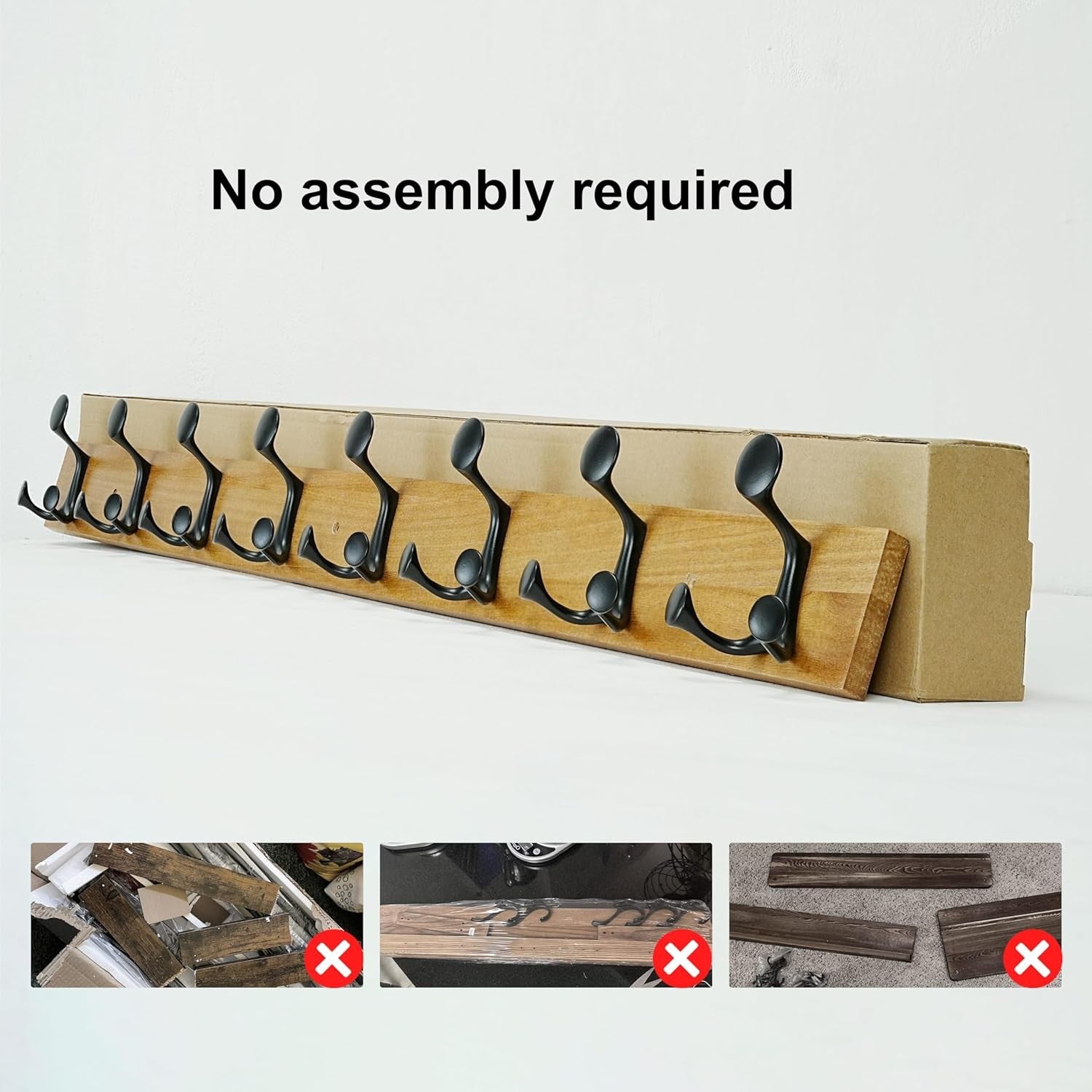 Light Brown Wall Coat Rack 8 Triple Hooks | Rustic Wood Hanging Rail 43