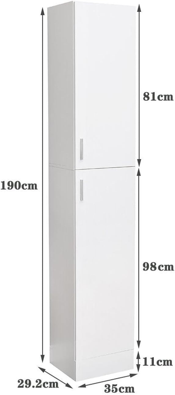 Tall White Bathroom Storage Cabinet with Double Doors & 4 Shelves