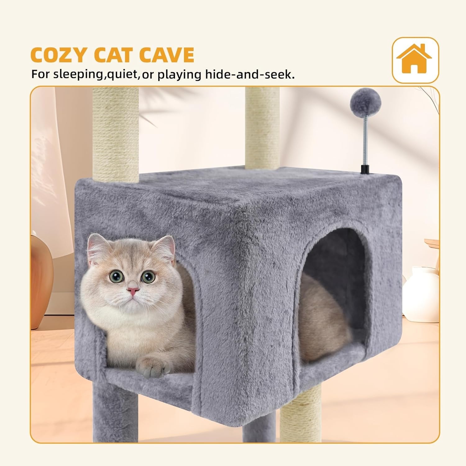 110cm Cat Tree Tower Condo Hammock Sisal Scratching Posts Small Spaces