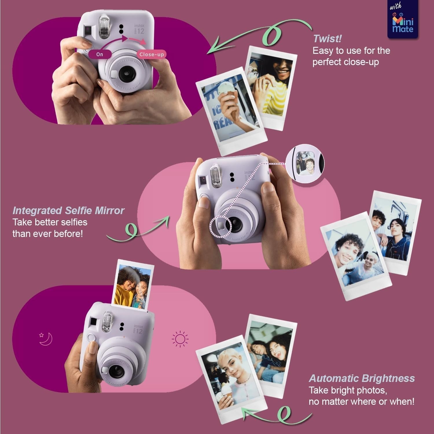 Instant Camera Bundle Film Pack Case Selfie Mirror Flash Blue Camera