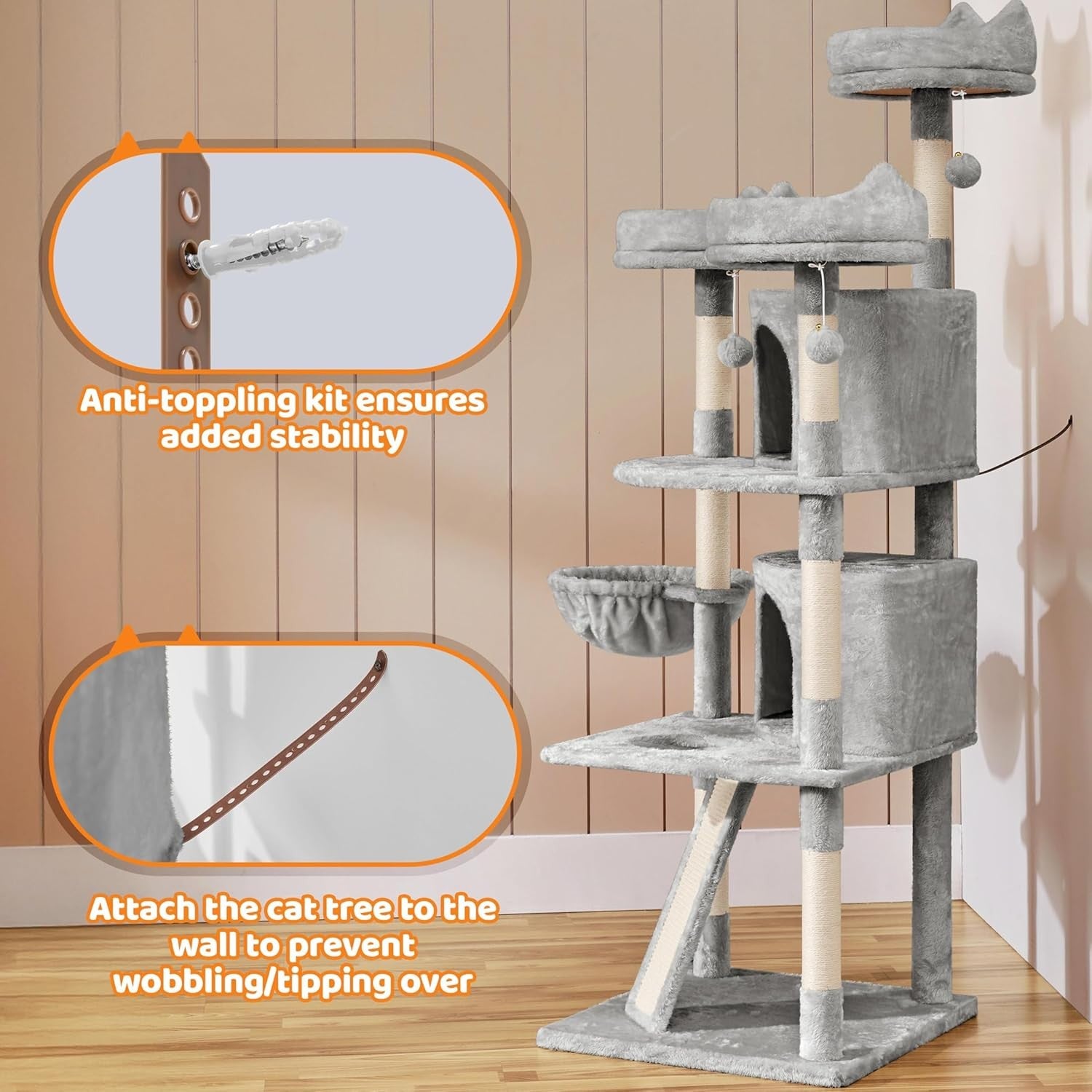 Tall Cat Tree Tower 175cm Multi Level Scratching Posts Condos