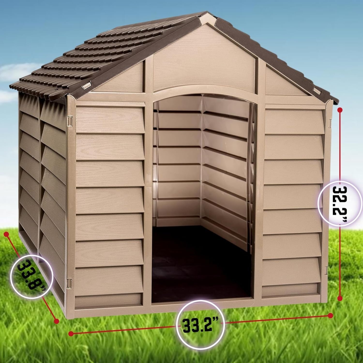 Large Weatherproof Plastic Dog Kennel 86x84x82cm Outdoor & Indoor Shelter
