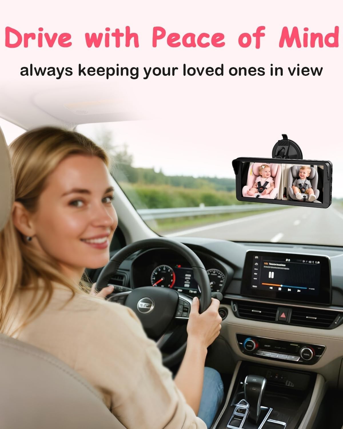 Dual Baby Car Camera 6.9" HD Split Screen Night Vision Rear Seat Monitor