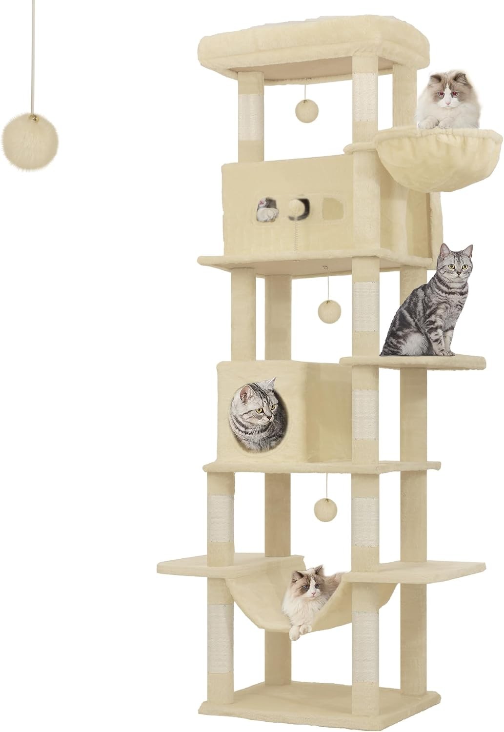 Large Cat Tree 210cm Tall Multi Level Tower with Condo Hammock Scratch Posts
