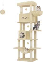 Large Cat Tree 210cm Tall Multi Level Tower with Condo Hammock Scratch Posts