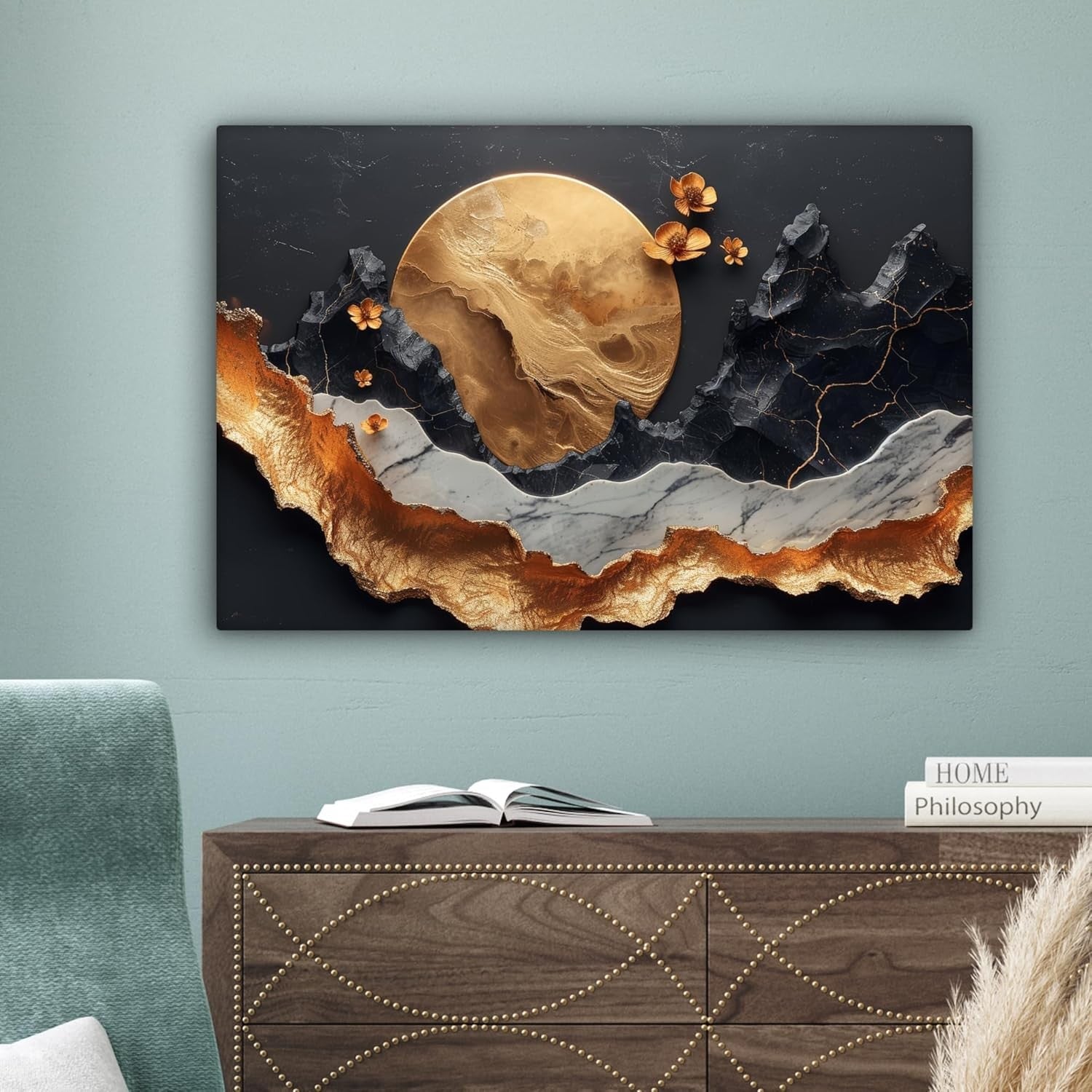 Gold Abstract Canvas Wall Art 60x40cm Framed Modern Luxury Print